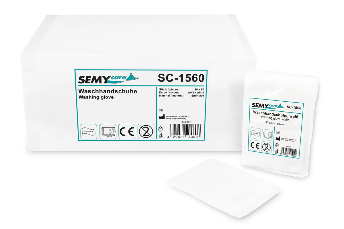 SemyCare Einmal-Waschhandschuhe, weiß, 15 x 23 cm, 20x50 Stück