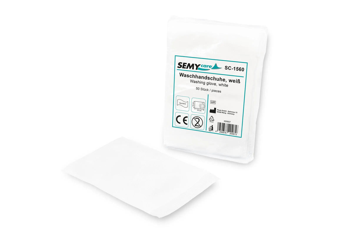 SemyCare Einmal-Waschhandschuhe, weiß, 15 x 23 cm, 20x50 Stück