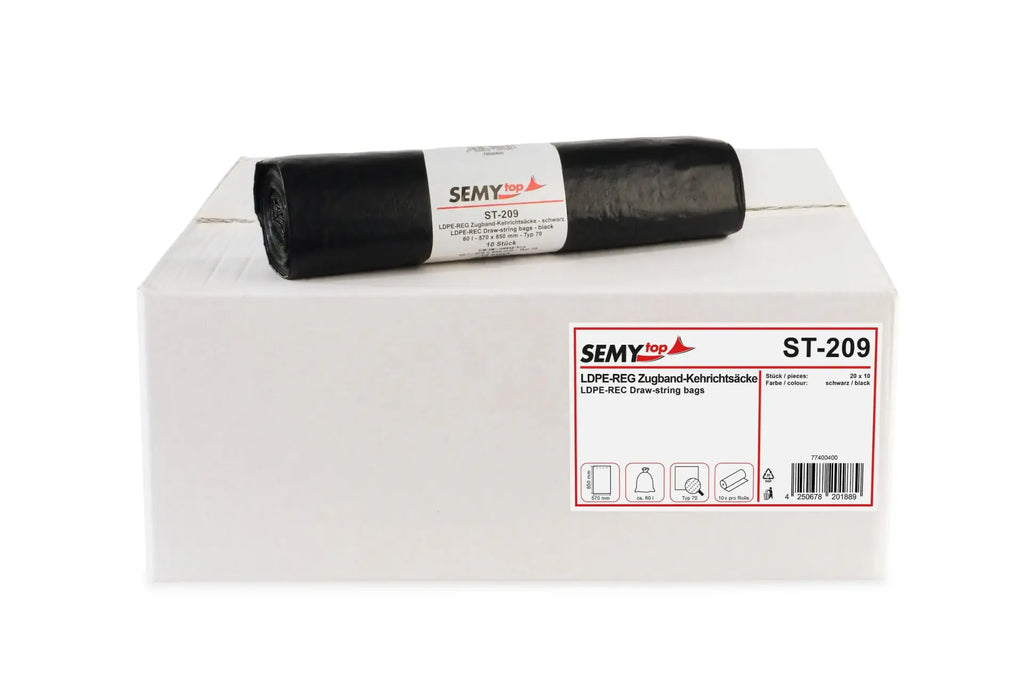 SemyTop Zugband-Kehrichtsäcke 60L, LDPE-Regenerat, Typ 70