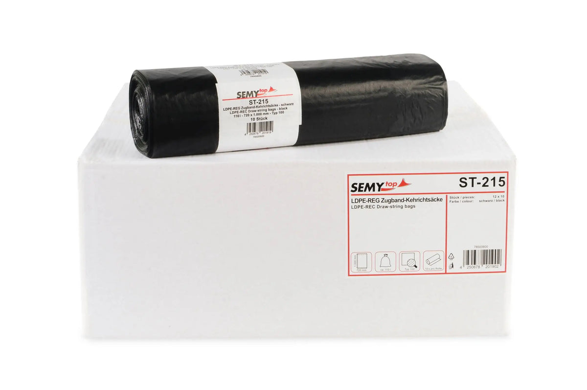 SemyTop LDPE-Regenerat Zugband-Kehrichtsäcke, schwarz, Typ 100, 110 L
