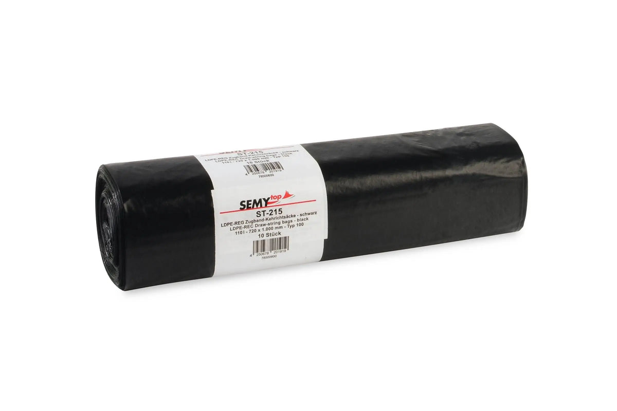 SemyTop LDPE-Regenerat Zugband-Kehrichtsäcke, schwarz, Typ 100, 110 L