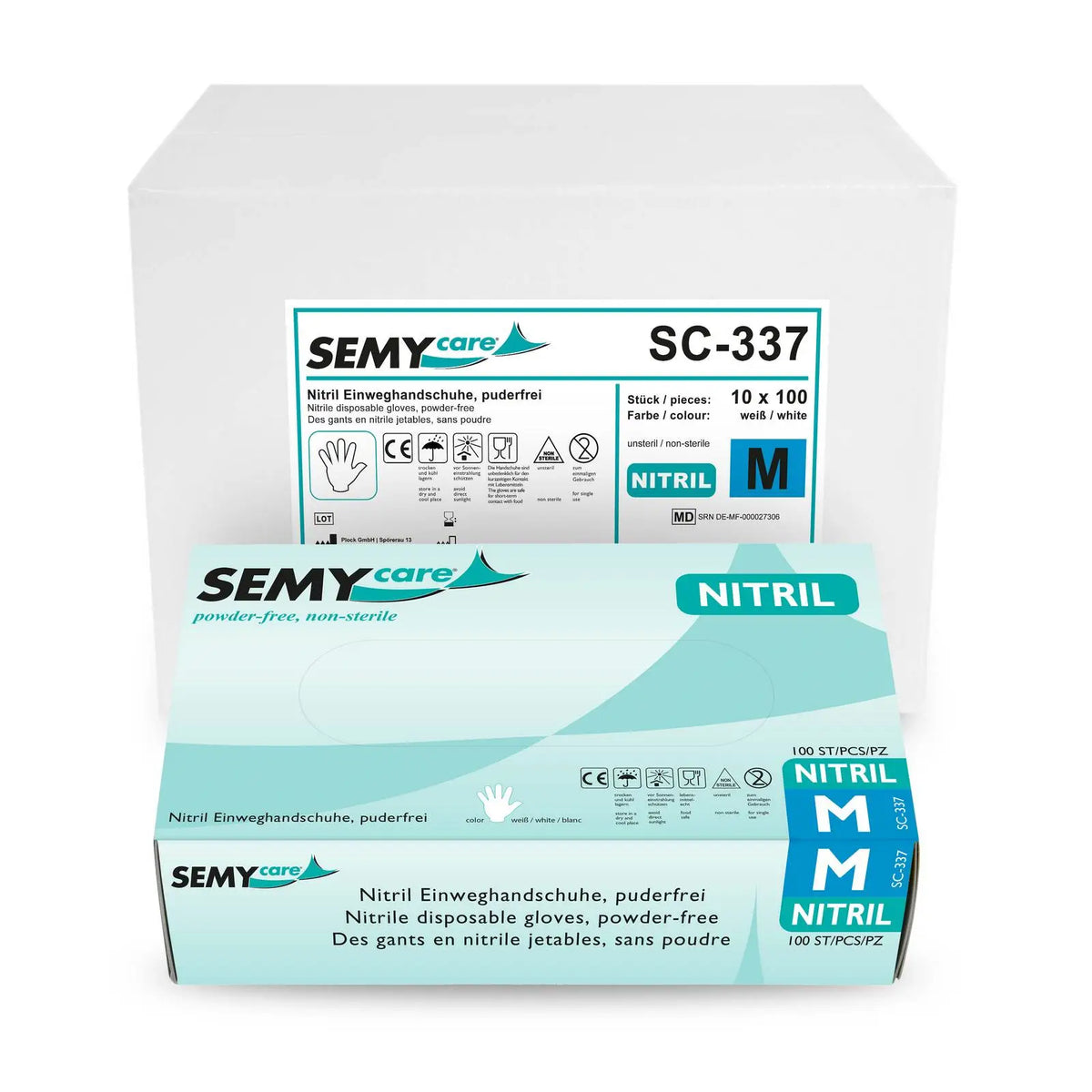 SemyCare Nitril-Einweghandschuhe weiß, puderfrei, 10 x 100 Stück