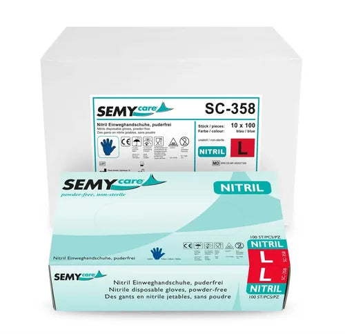 SemyCare Nitril-Einweghandschuhe blau, puderfrei, 10 x 100 Stück