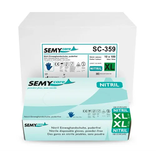 SemyCare Nitril-Einweghandschuhe blau, puderfrei, 10 x 100 Stück