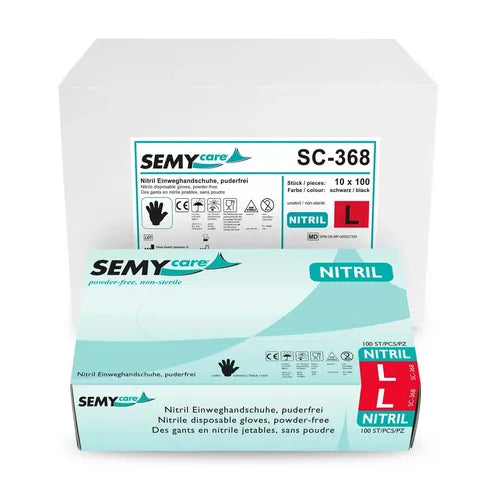 SemyCare Nitril-Einweghandschuhe schwarz, puderfrei, 10 x 100 Stück