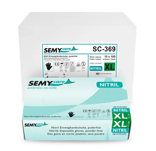 SemyCare Nitril-Einweghandschuhe schwarz, puderfrei, 10 x 100 Stück