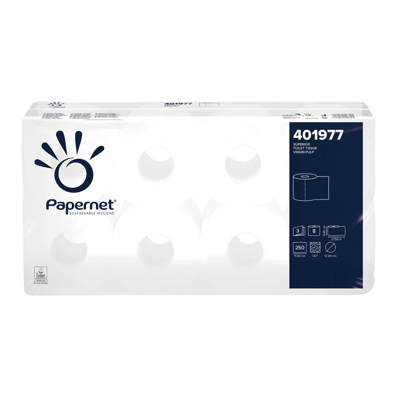 Papernet Toilettenpapier, 3-lagig, 250 Blatt, 8er Pack