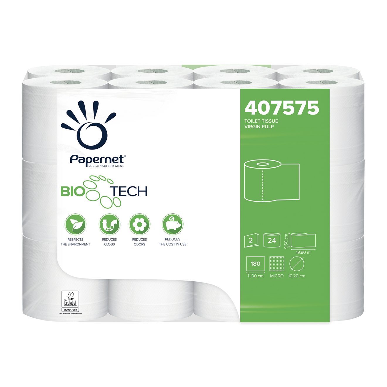 Papernet Bio Tech Toilettenpapier, 2-lagig, 180 Blatt, 24er Großpack