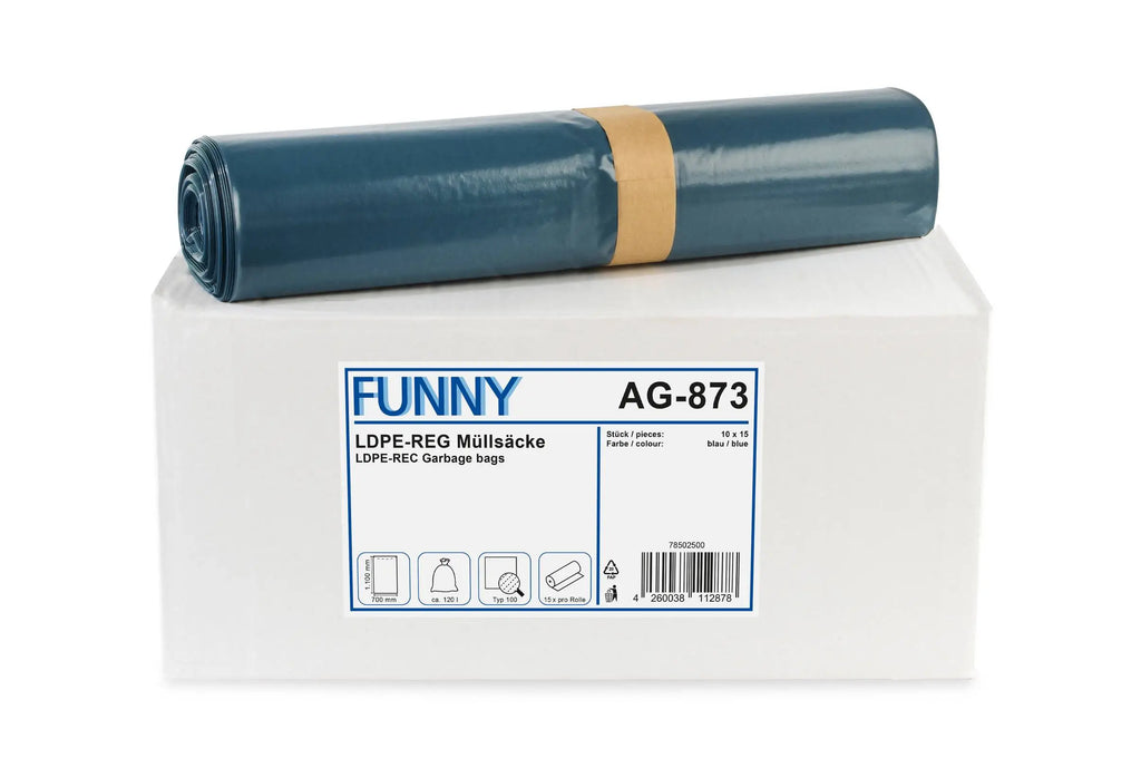 Funny LDPE-Regenerat Müllsäcke, blau, Typ 100, 120 L