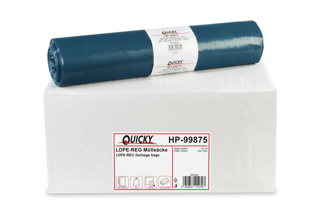 QUICKY LDPE-Regenerat Müllsäcke, blau, Typ 80, 240 L