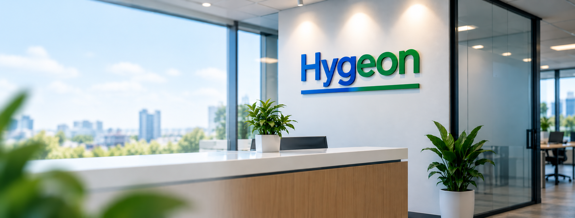Hygeon Empfangsbereich mit Logo