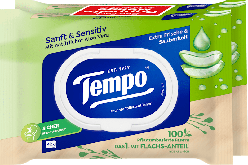 Tempo Feuchte Toilettentücher sanft & sensitiv Aloe Vera, 84 Stück