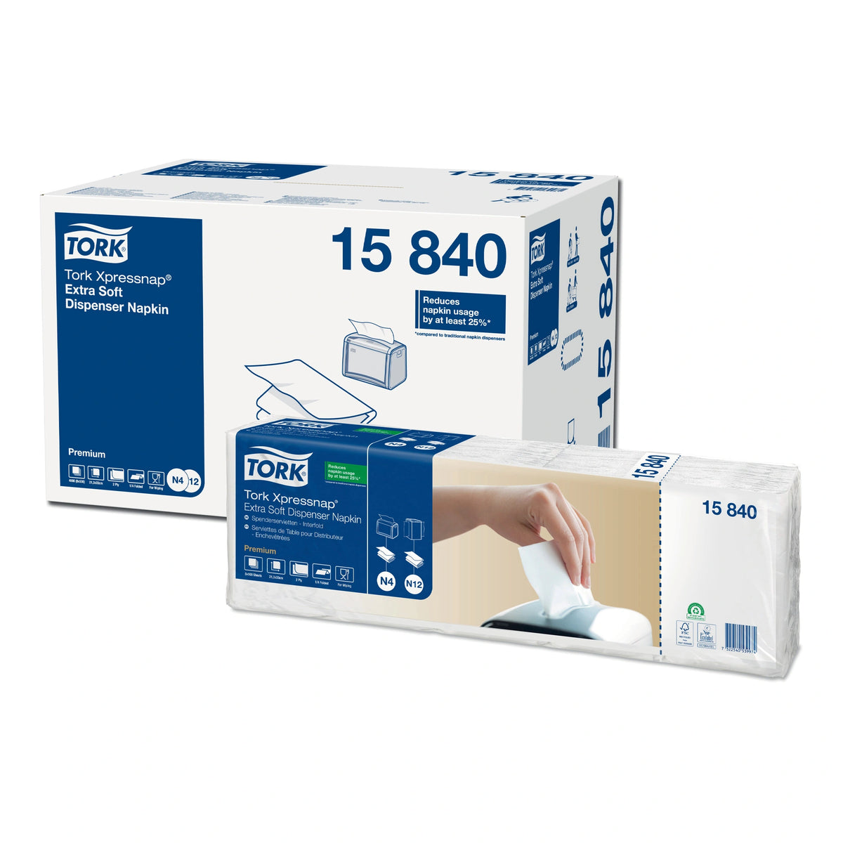 Tork Premium Xpressnap Spenderserviette N4, 2-lagig, 33 x 21,3 cm